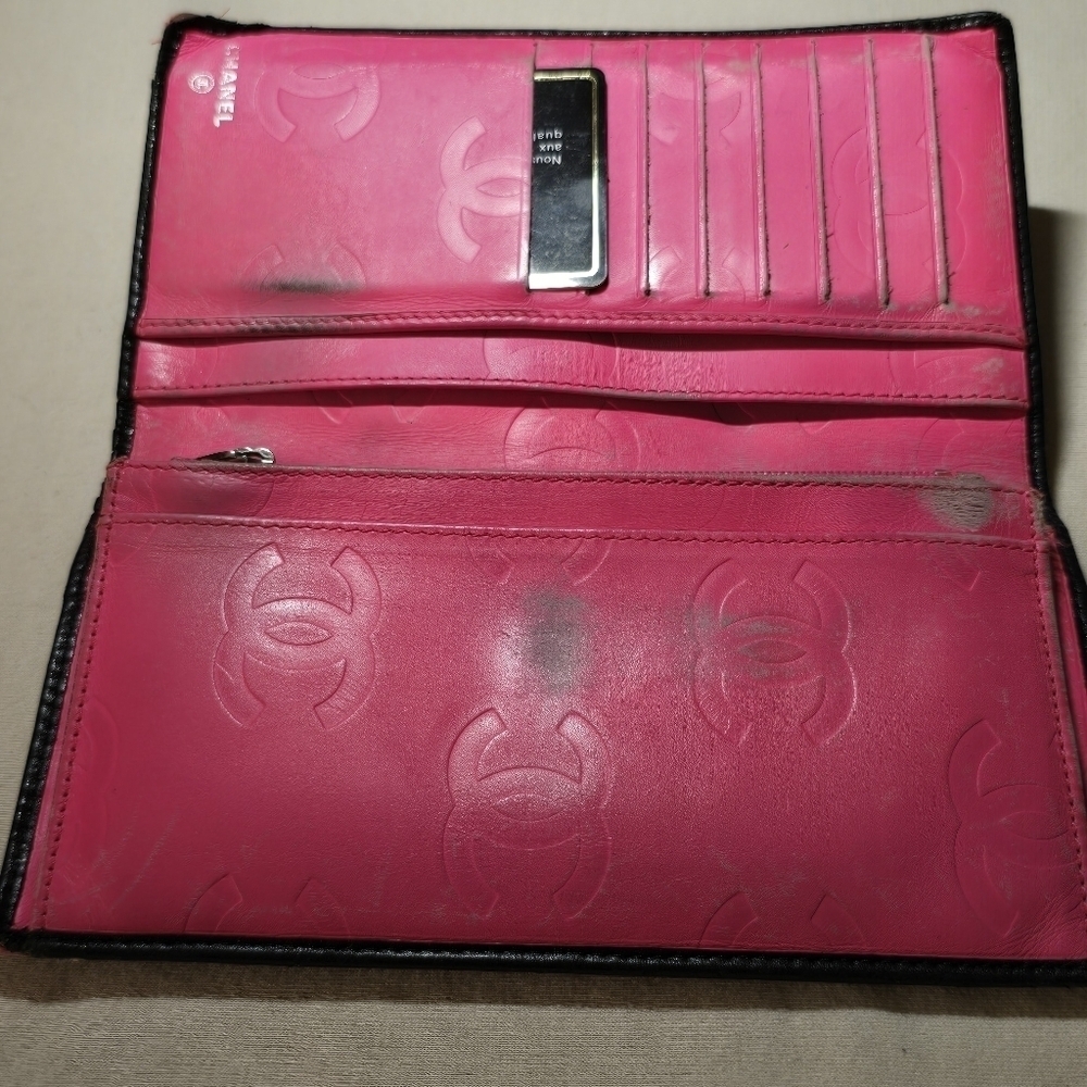 Chanel Authentic Black Quilted Leather White C Logo Continental Wallet Need Love - Picture 5 of 16